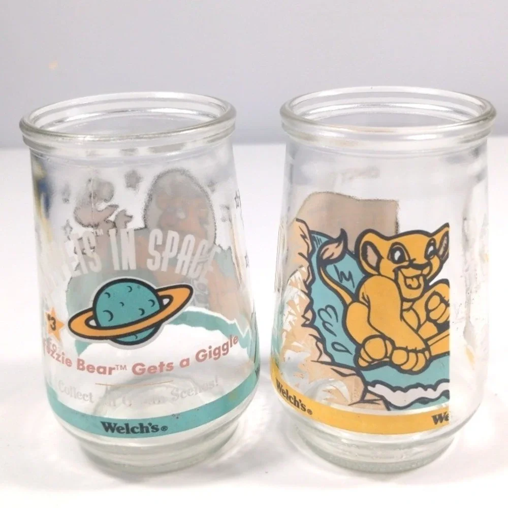VTG 1998 Welchs Jelly Jar Glasses Lion King II Simba Muppet In Space Fozzie Bear